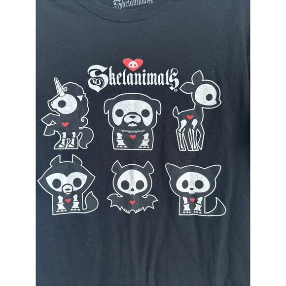 Skelanimals Black Y2K Characters Shirt Small Rare Dog Bat Unicorn Cat Bambi - Picture 2 of 4